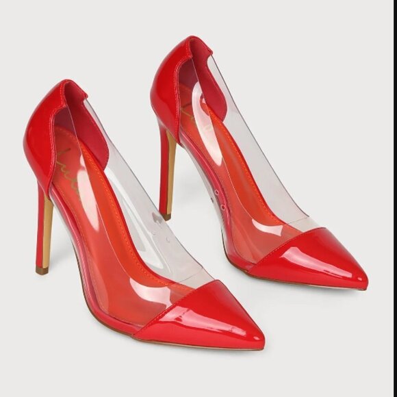 LULUs Salema Red Patent Pointed-Toe Pumps heels new 8 - Picture 2 of 13